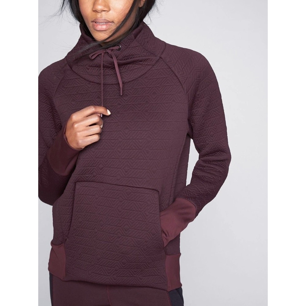 Athleta Jacquard Elevation Pullover Cassis Plum Purple Quilted Funnel Neck Large